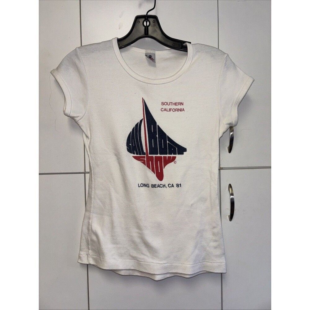 Stedman Women T Shirt L Sailboat Show Long Beach Ca Sailing USA White Vintage